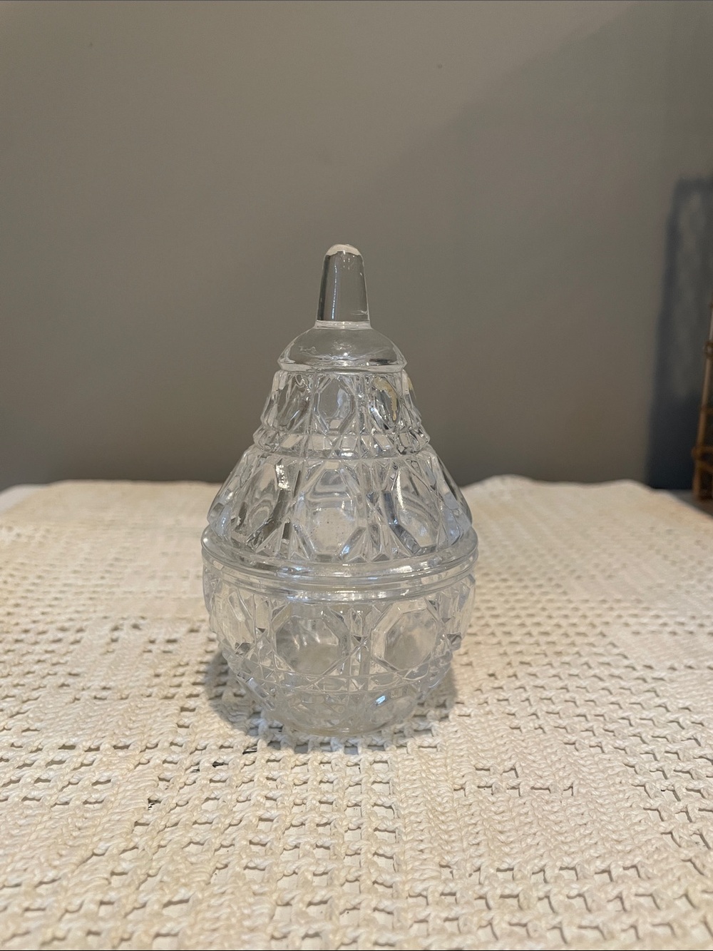 Cut Crystal Trinket Box - Clear Glass shape like a pear